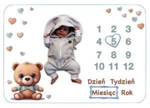 Fotokocyk dla chłopca z miśkiem +ramki kocyk do zdjęć zapakowany na prezent