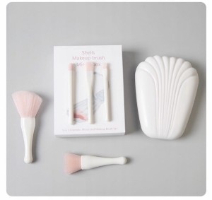 ZESTAW PĘDZLI DO MAKIJAŻU W KOSMETYCZCE Z LUSTERKIEM MUSZELKA 5 SZT. PĘDZLI