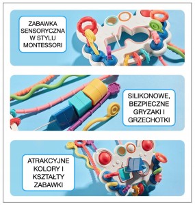 ZABAWKA SENSORYCZNA GRYZAK GRZECHOTKA DLA NIEMOWLĄT MONTESSORI SILIKON 5W1