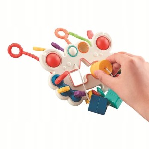 ZABAWKA SENSORYCZNA GRYZAK GRZECHOTKA DLA NIEMOWLĄT MONTESSORI SILIKON 5W1