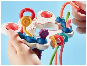 ZABAWKA SENSORYCZNA GRYZAK GRZECHOTKA DLA NIEMOWLĄT MONTESSORI SILIKON 5W1