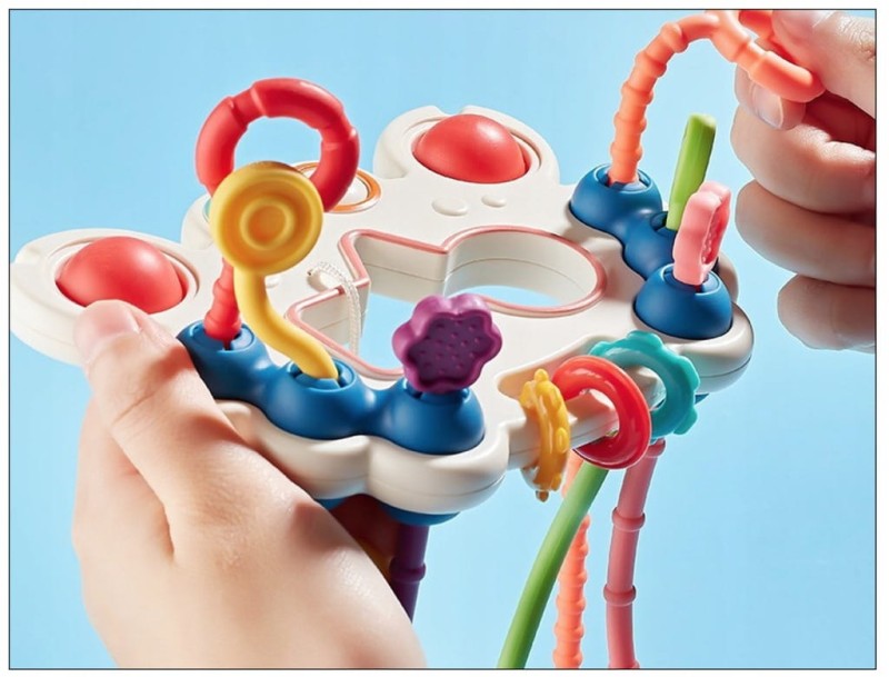 ZABAWKA SENSORYCZNA GRYZAK GRZECHOTKA DLA NIEMOWLĄT MONTESSORI SILIKON 5W1