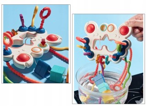 ZABAWKA SENSORYCZNA GRYZAK GRZECHOTKA DLA NIEMOWLĄT MONTESSORI SILIKON 5W1