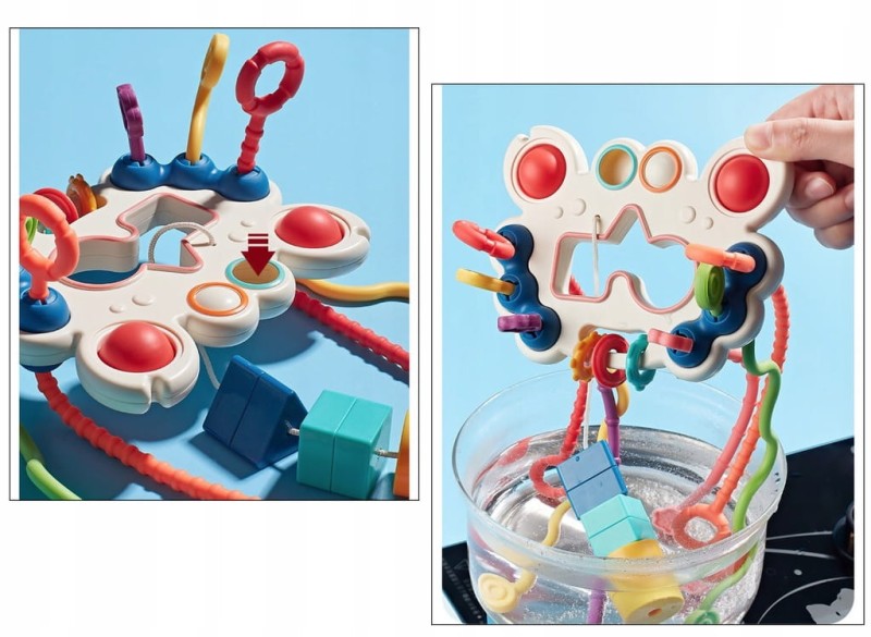 ZABAWKA SENSORYCZNA GRYZAK GRZECHOTKA DLA NIEMOWLĄT MONTESSORI SILIKON 5W1