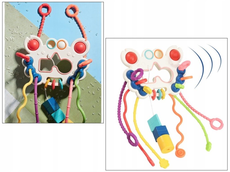ZABAWKA SENSORYCZNA GRYZAK GRZECHOTKA DLA NIEMOWLĄT MONTESSORI SILIKON 5W1