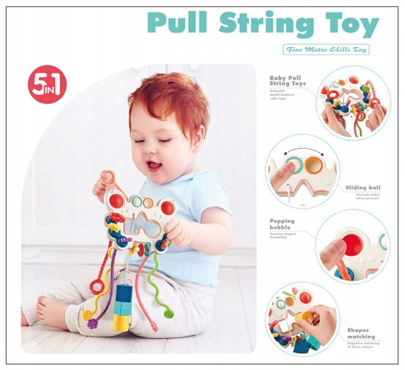 ZABAWKA SENSORYCZNA GRYZAK GRZECHOTKA DLA NIEMOWLĄT MONTESSORI SILIKON 5W1